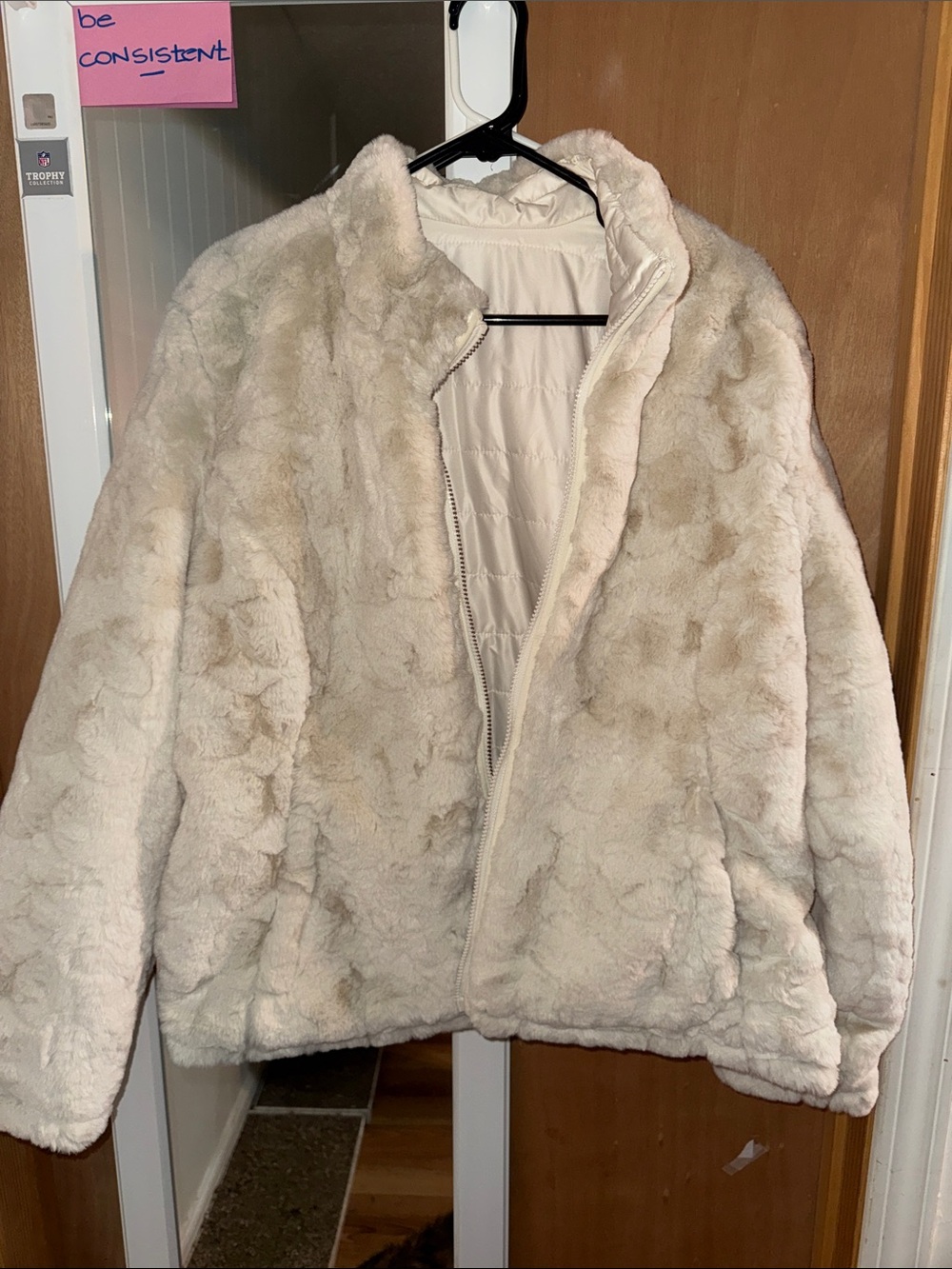 Neutral Cream Plush Teddy Jacket with Zip